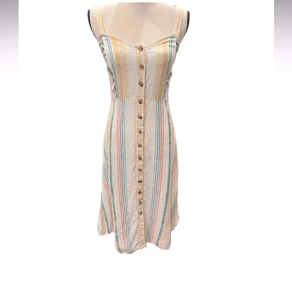 Madewell Linen Fitted-Bodice Midi Dress in Stripe Size 0 - Picture 3 of 11